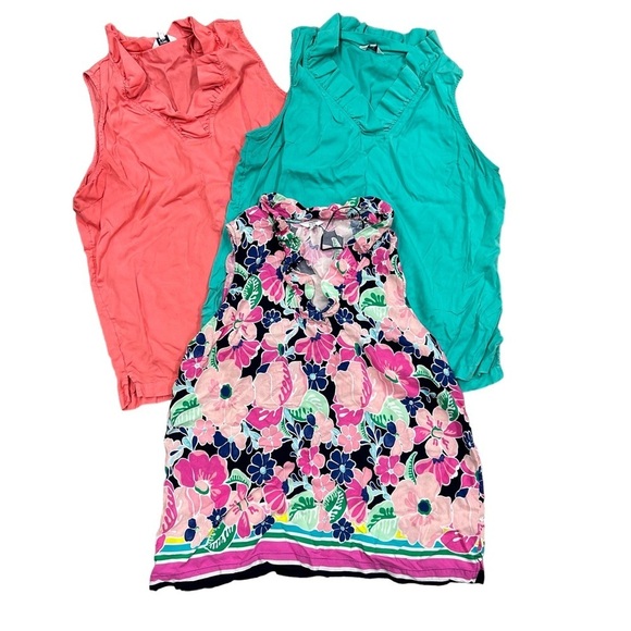 crown & ivy Tops - (LOT OF 3) CROWN & IVY SLEEVELESS TOP WOMENS XL RUFFLE COLLAR SIDE SLIT